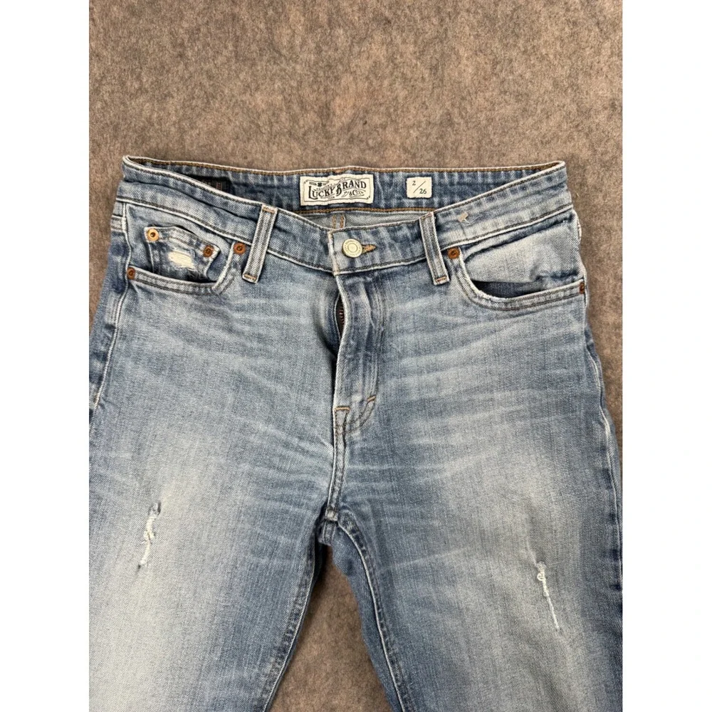 Lucky Brand Sienna Slim Boyfriend Jeans Light Wash Distressed Raw Hem Size‎ 2 26